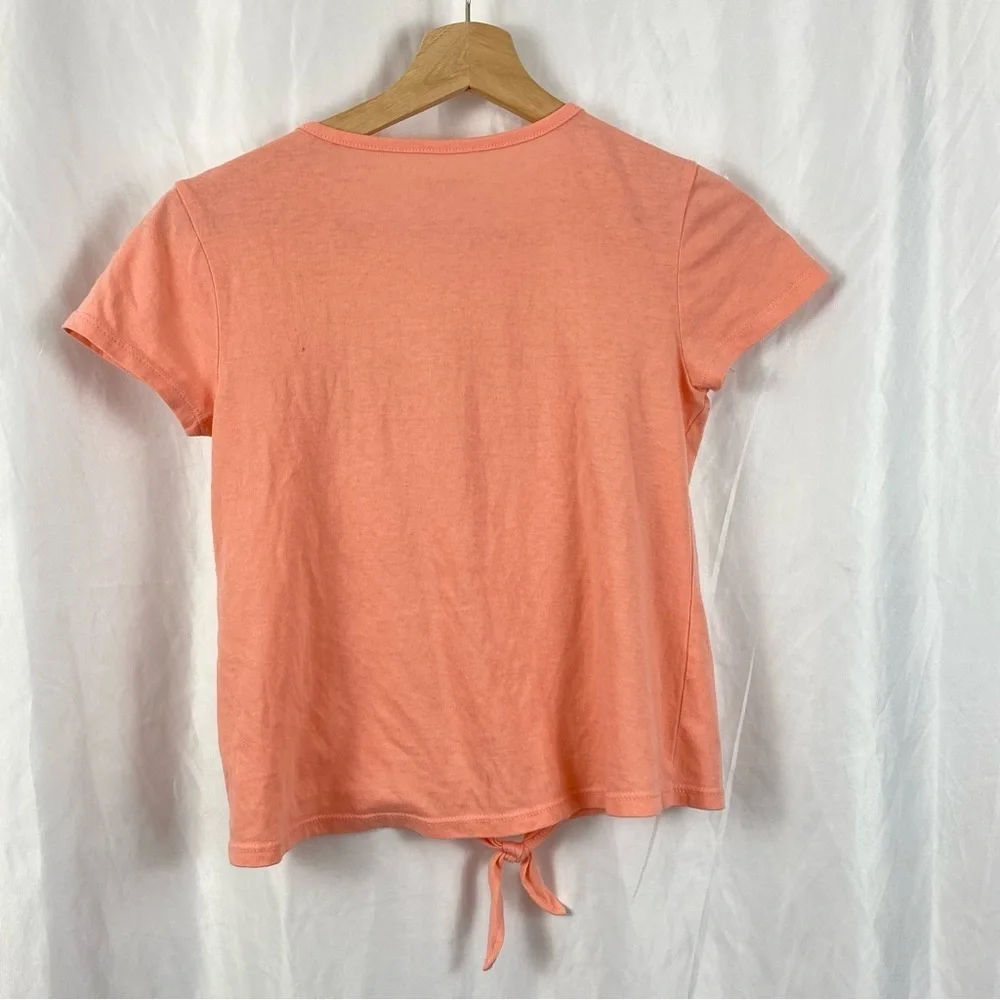 Justice Girl Kids Orange Short Sleeve Tiger Graphic Tee Front Tie Size Medium